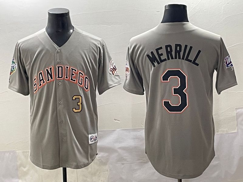 Men 2025 San Diego Padres #3 Merrill Grey Throwback Game Nike MLB Jersey style 5